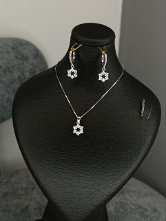 ست گردنبند و گوشواره نقره ایتالیایی با روکش طلای سفید